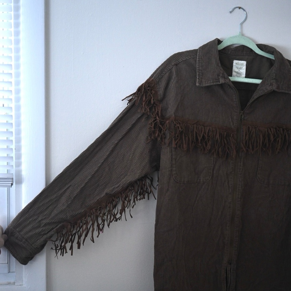Vintage 90’s Old Navy Brown Fringe Zipped Corduroy Jacket Size M(men’s) Y2K Boho - Picture 3 of 10